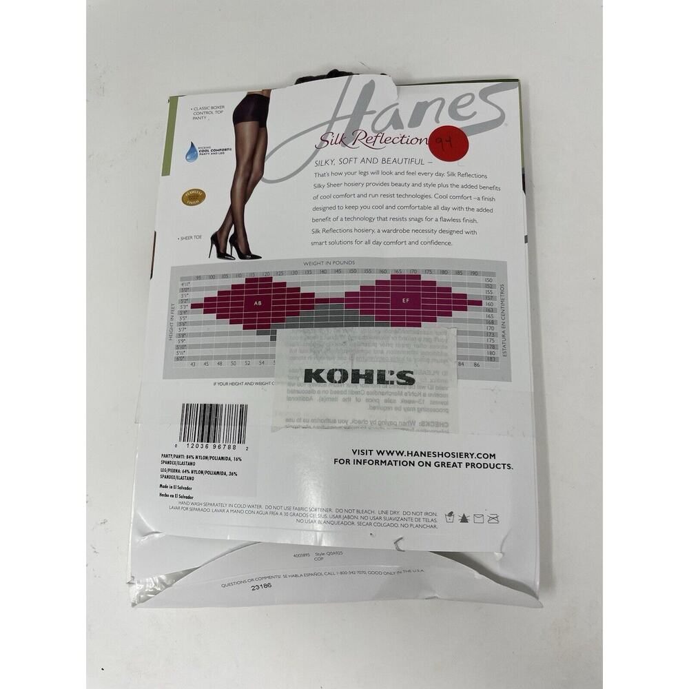 Hanes Silk Reflections Silky Sheer Control Top Sheer Toe BARELY BLACK Size EF - Picture 2 of 2